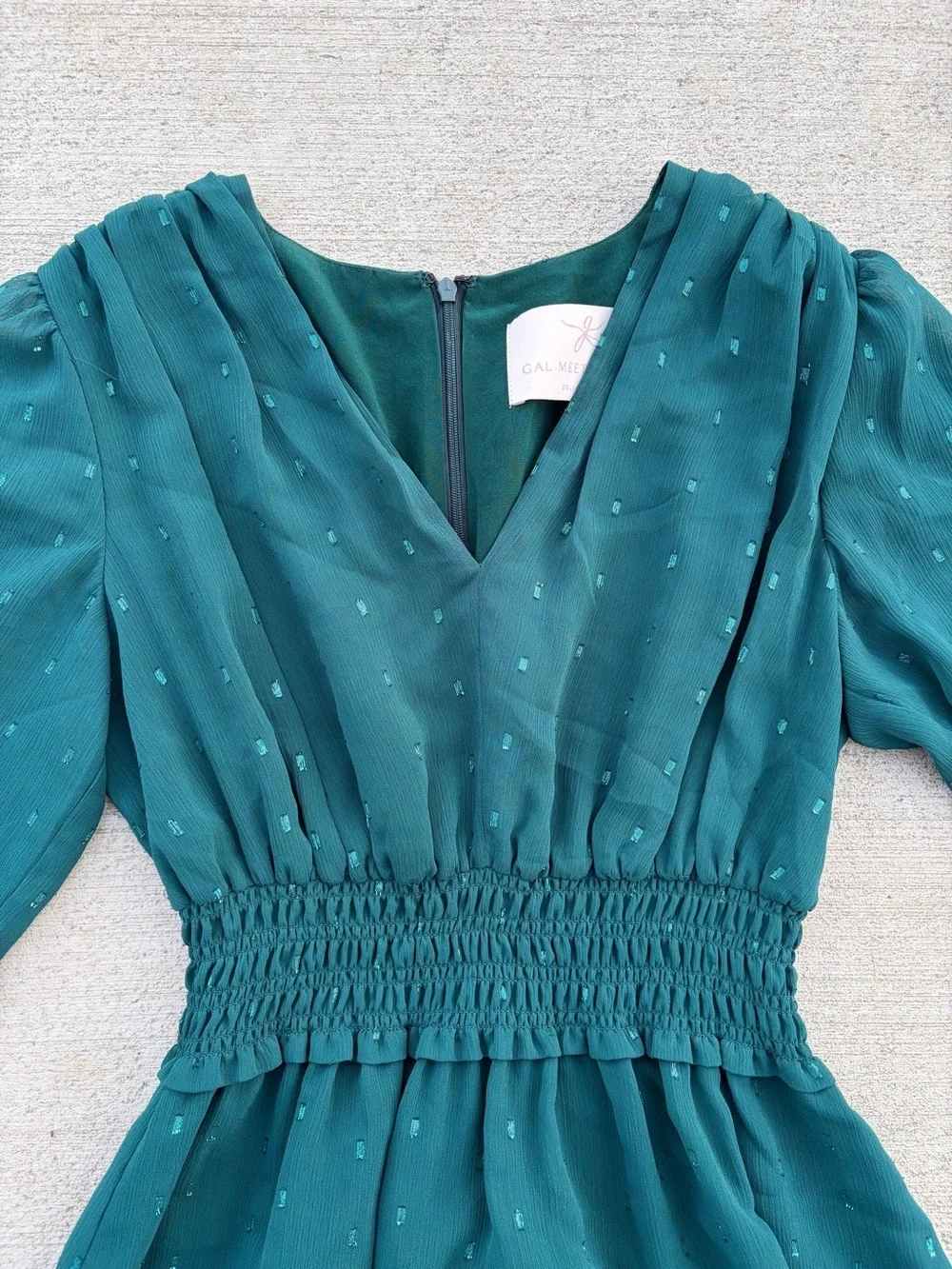 Gal Meets Glam Emerald Teal Swiss Dot Dress Romantic Cottagecore Mini 2/XS